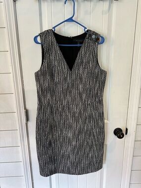 White House Black Market Black & White V-Neck Midi Sheath Dress